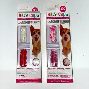 😻KITTY CAPS NAIL CAPS white AND CORAL RED /Pink glitter /pink tips 80 COUNT NEW